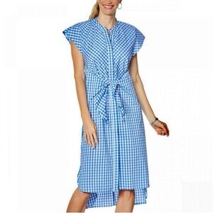 Evryday Jane Blue White Gingham Tie Front Maxi Dress Size 1X New